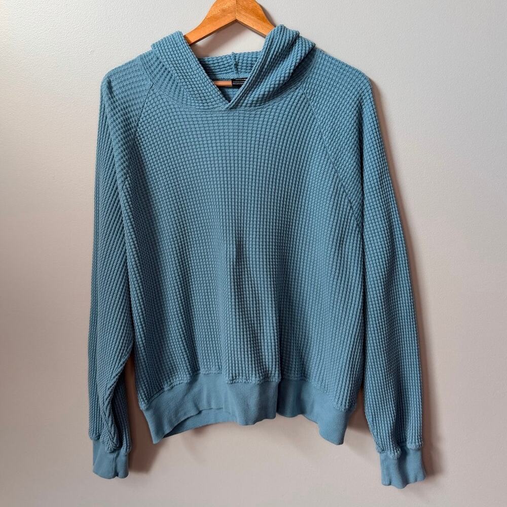 The North Face Chabot Waffle Knit Thermal Hoodie Teal Blue Womens XL
